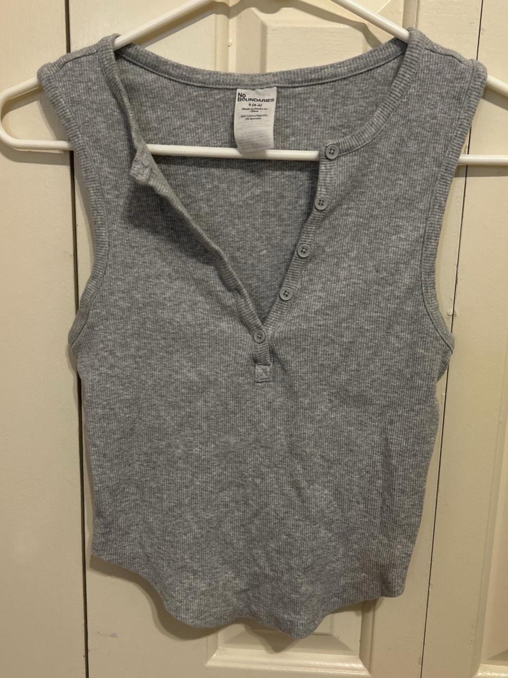 No Boundaries Light Gray Ribbed Henley Tank